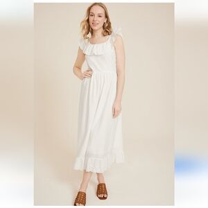 Maurices 2X XXL Eyelet Ruffle Trim Midi Dress in White AC-1498